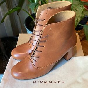 Miummash Women’s Lace-Up Ankle Boots in Cognac